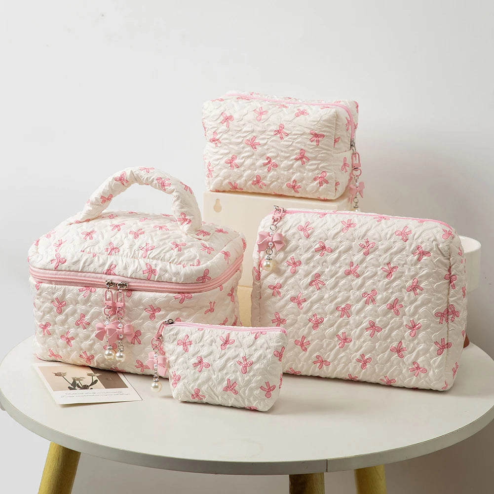 3 Pcs Cute Makeup Bag Bowknot Printed