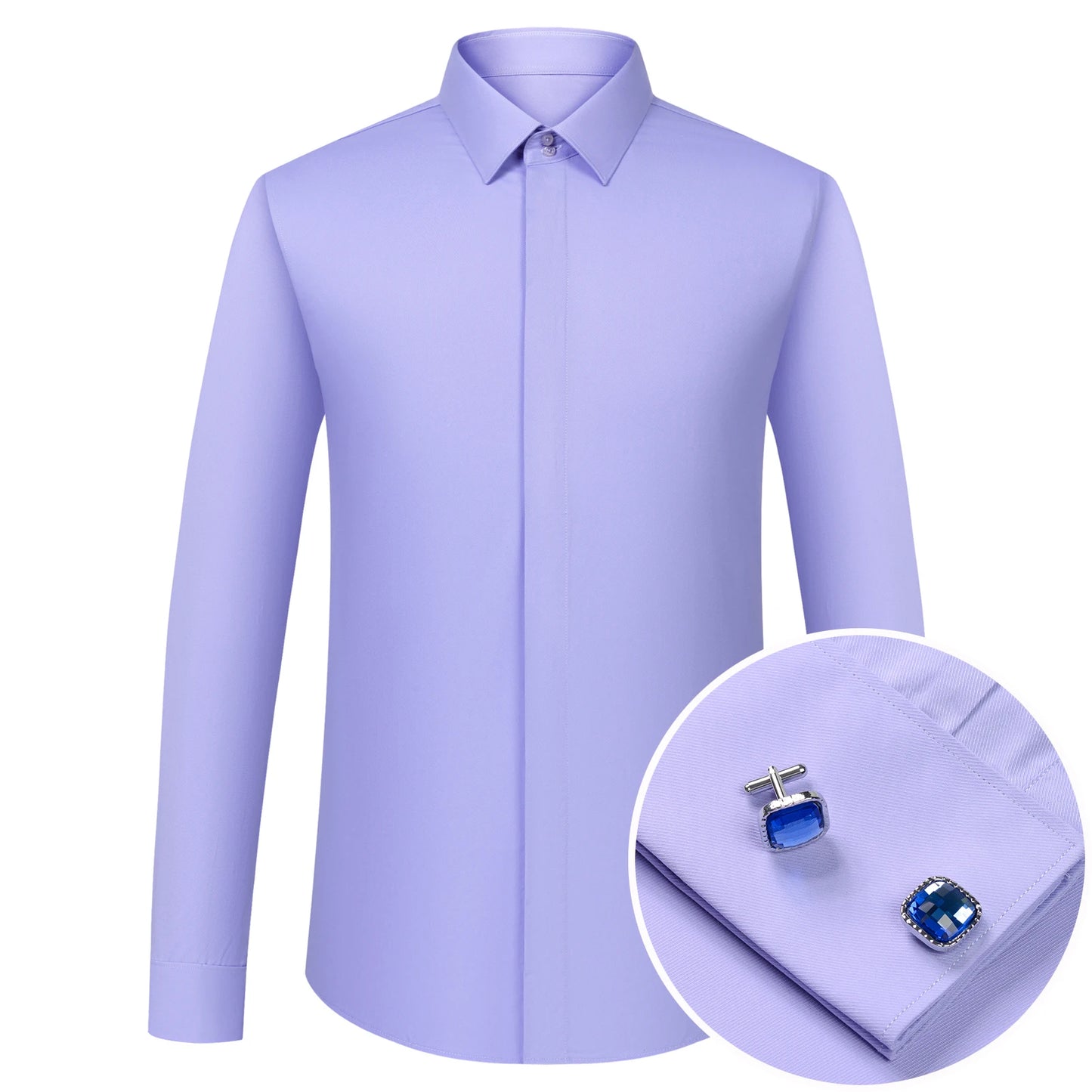 Men's Covered Buttons Placket French Cuffs Dress Shirt