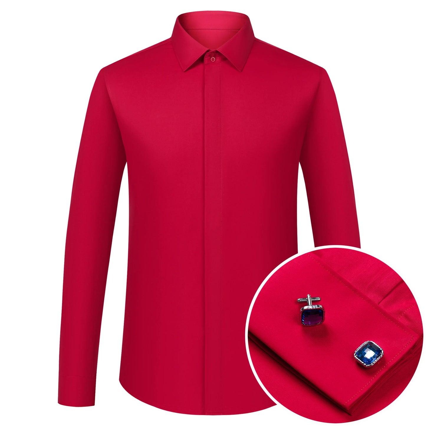 Men's Covered Buttons Placket French Cuffs Dress Shirt