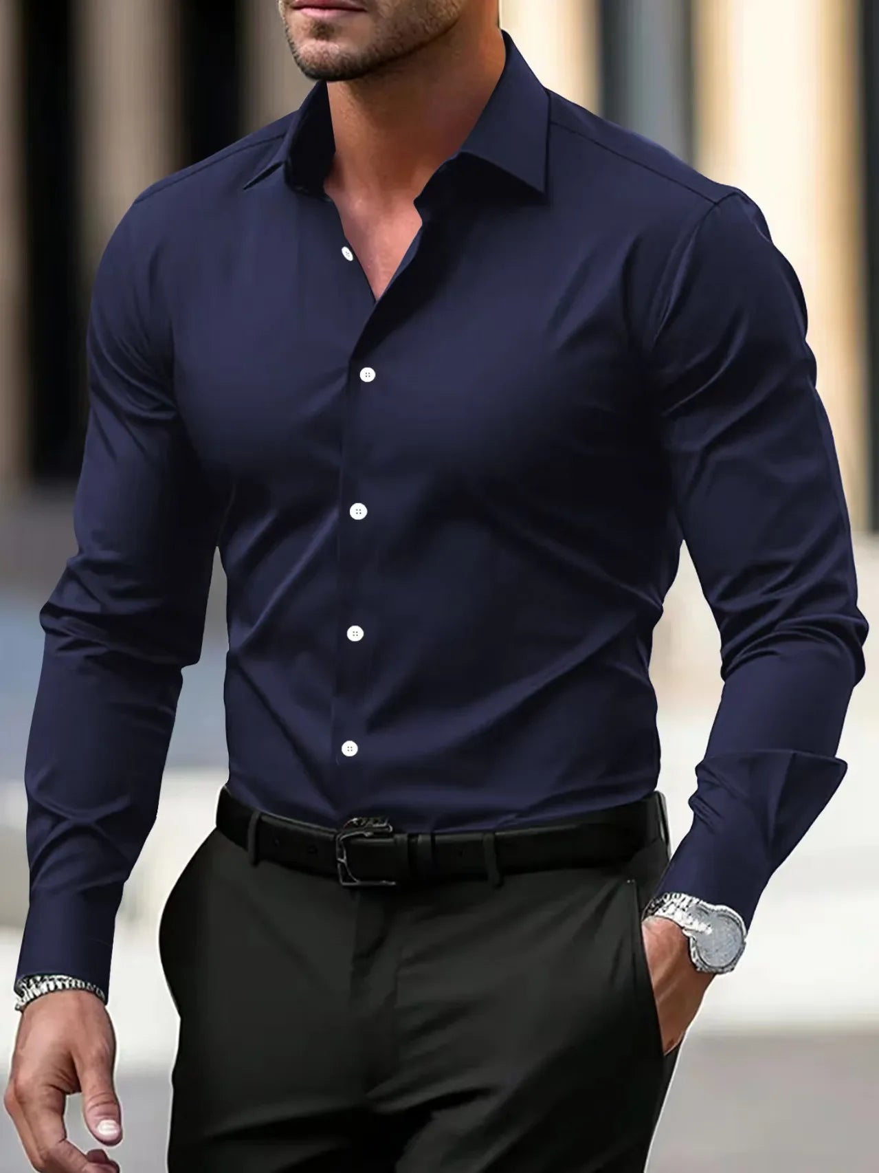Men's Business Casual Iron Free Long Sleeve Shirt Spring