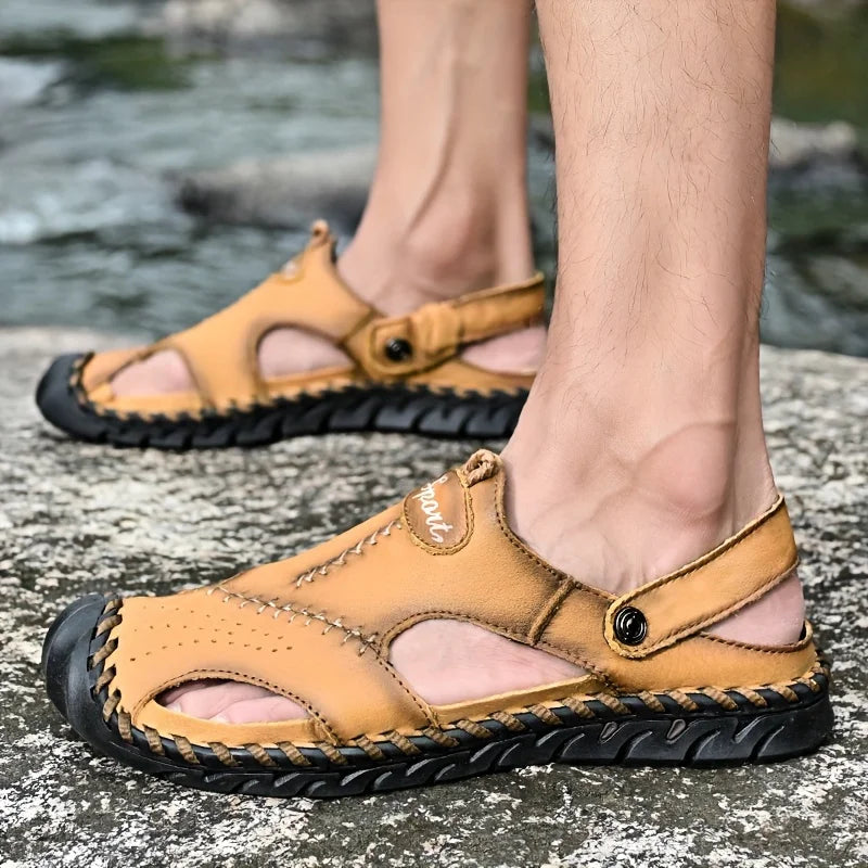 Men's First-layer Cowhide Upper Near-toe Breathable Sandals,