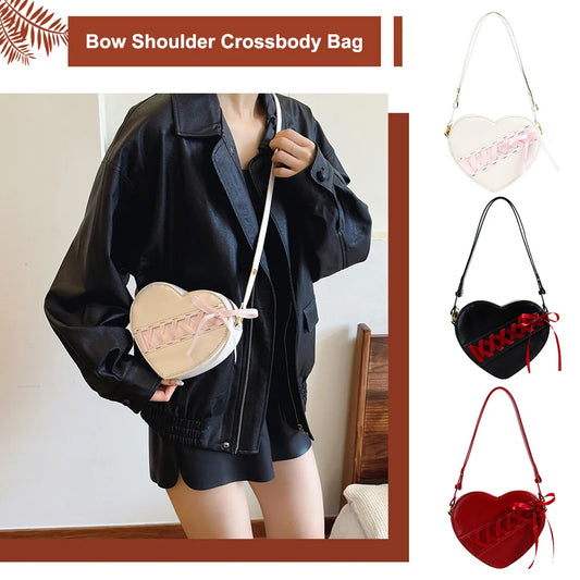 Ribbon Heart Shaped Tote Bag for Women Girls