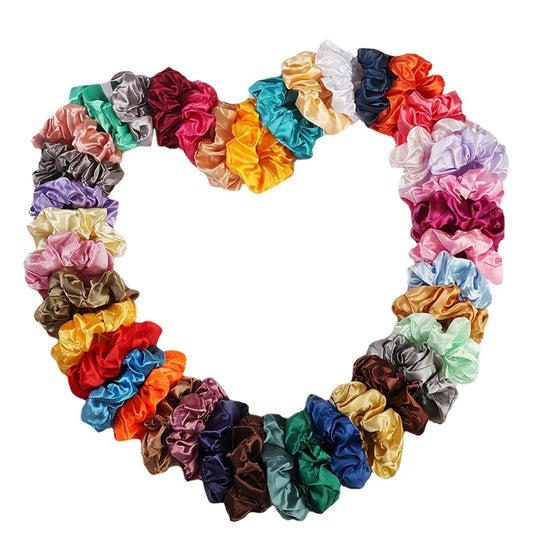 60pcs Satin Scrunchies Simple Solid Color