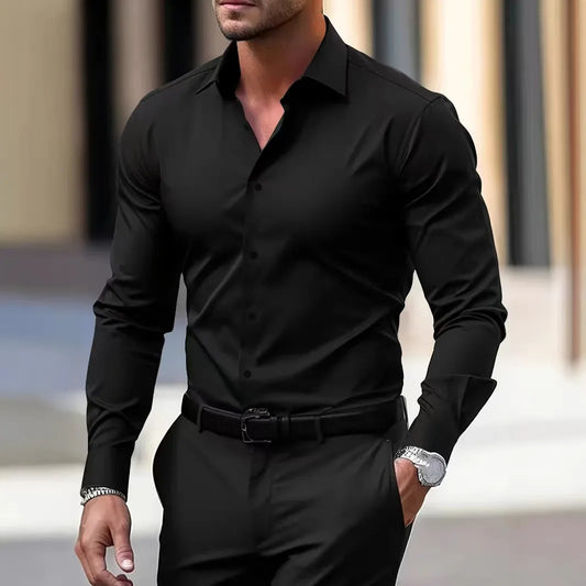 Men's Business Casual Iron Free Long Sleeve Shirt Spring