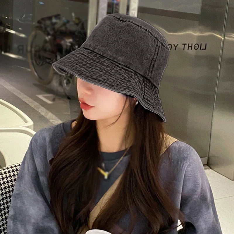 Unisex Washed Denim Bucket Hats