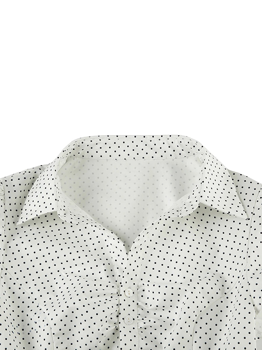 Highco Women's Polka Dot Print Button Down Shirt