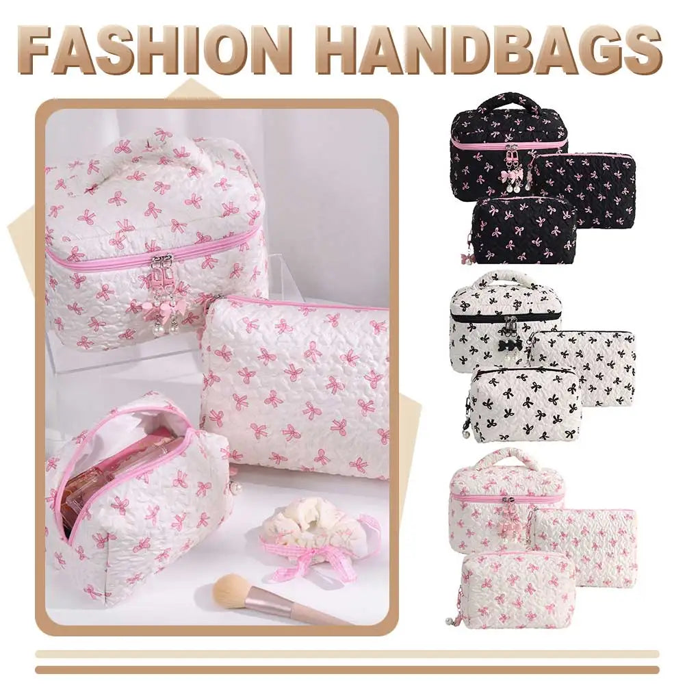 3 Pcs Cute Makeup Bag Bowknot Printed