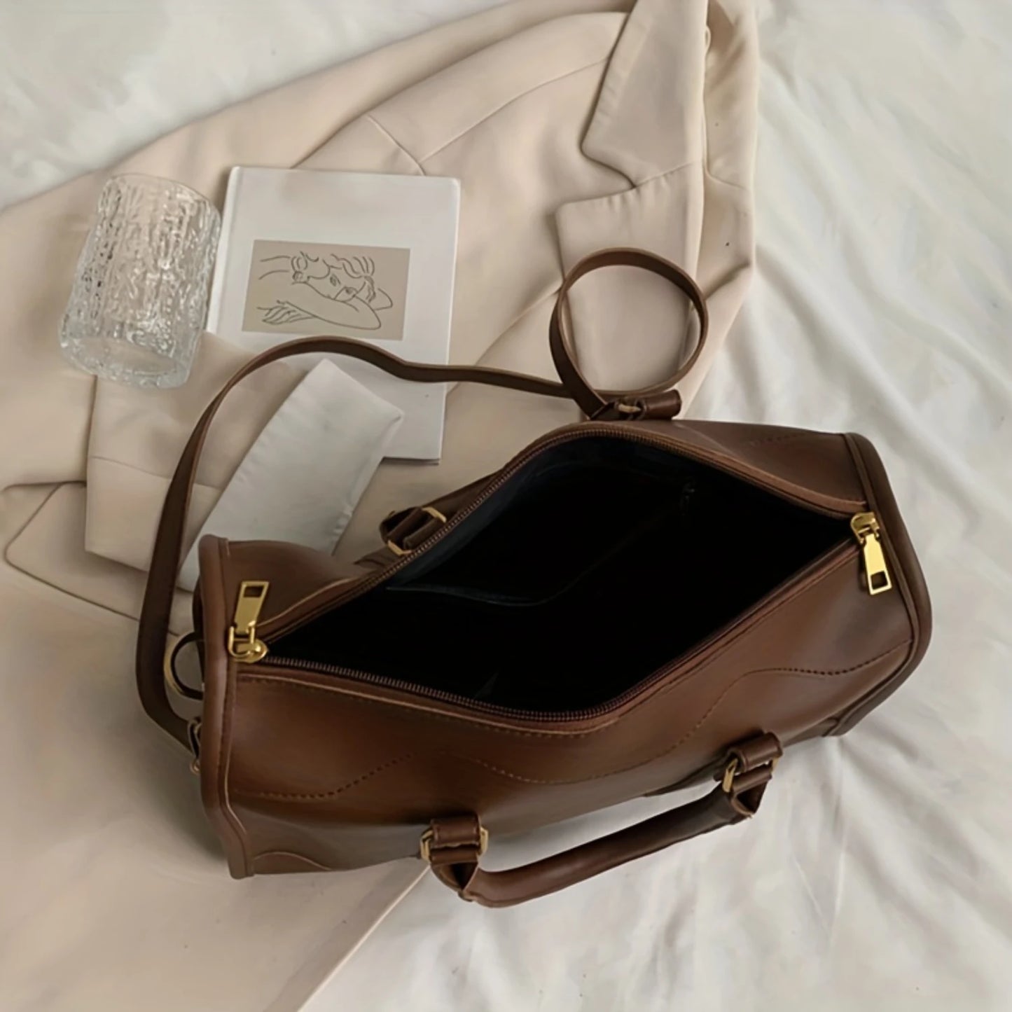 Elegant Vintage Boston Bag  Chic PU Leather