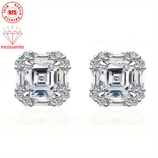 S925 Sterling silver Moissanite earrings, 1 carat square design,