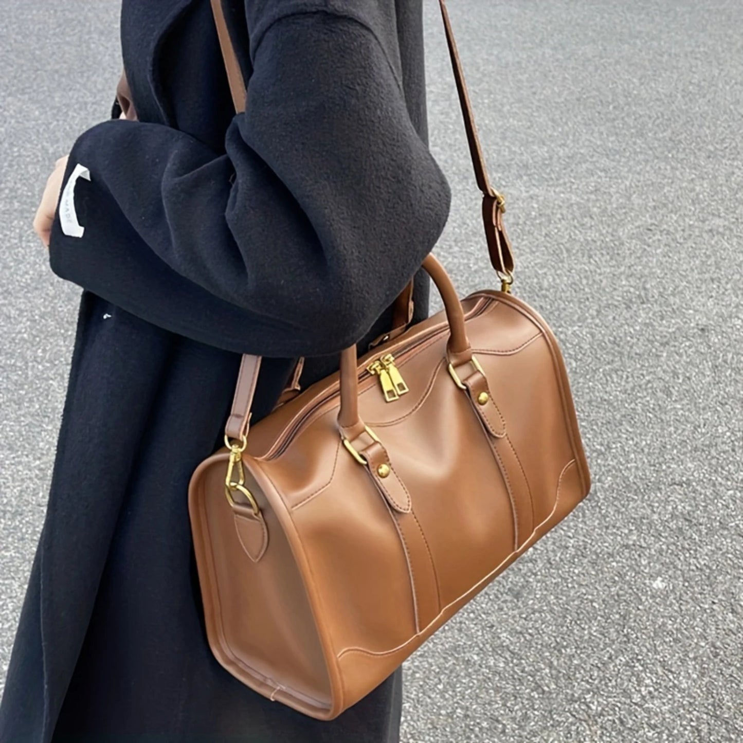 Elegant Vintage Boston Bag  Chic PU Leather