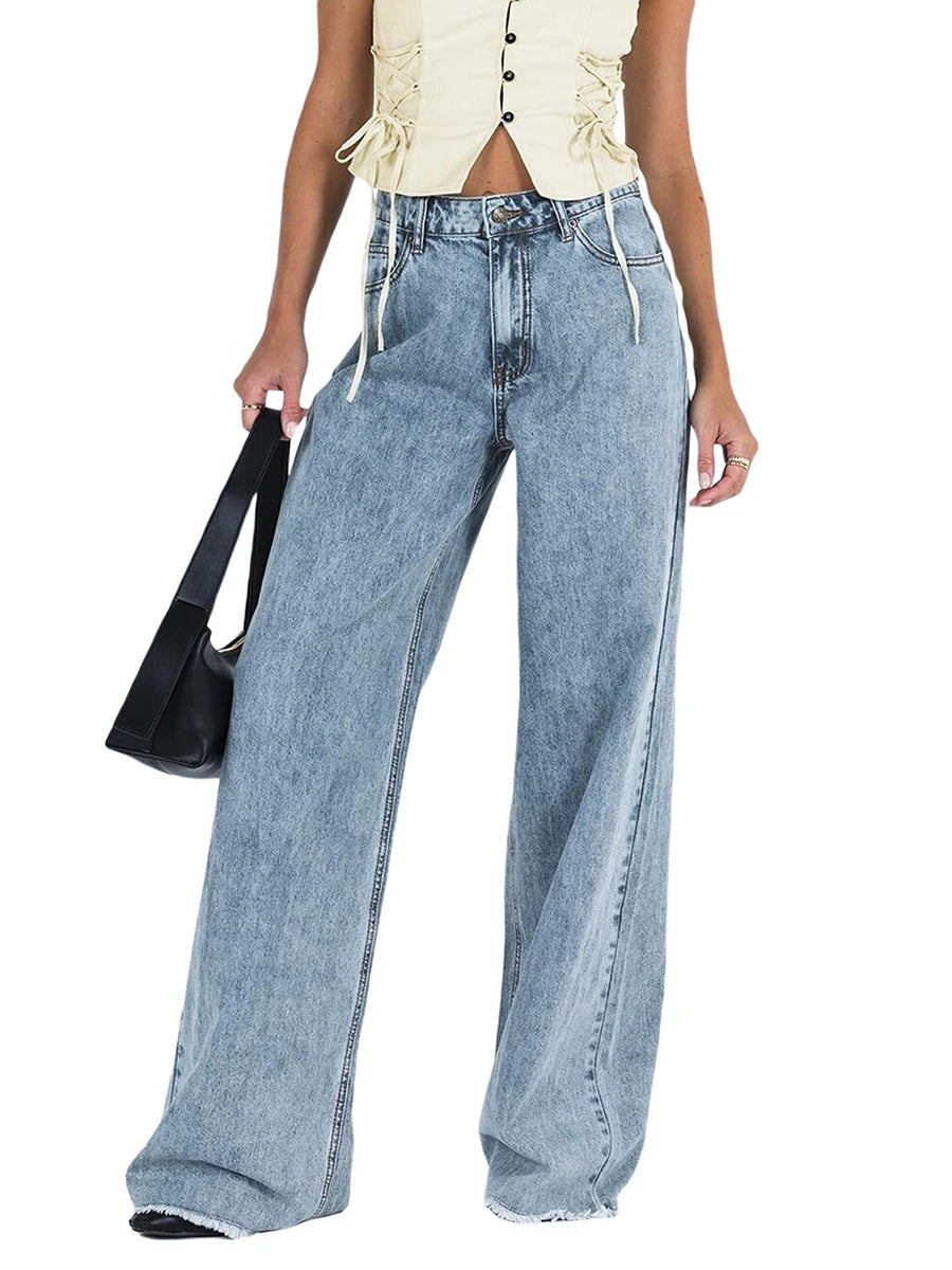 Women Wide Leg Jeans Loose Fit Trousers Casual Soft