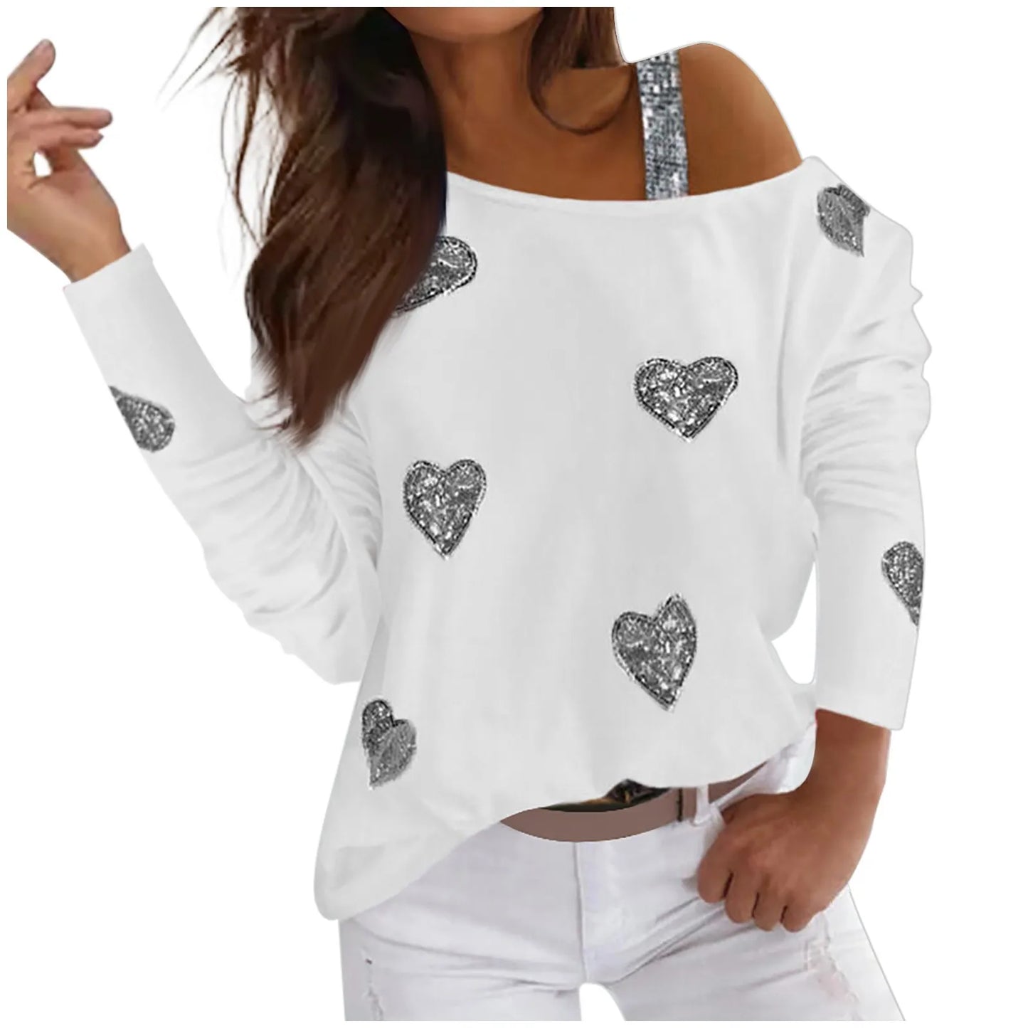 Fashion Heart Print T Shirt Women Spring Long Sleeves