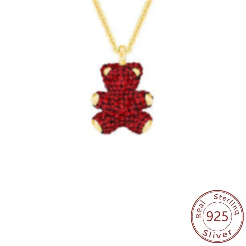 New 925 Silver Bear Necklace 3D