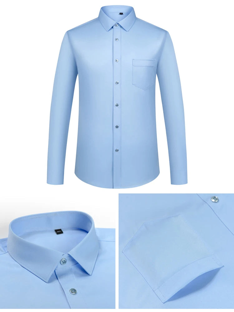 Mens Sleek Stretch Long Sleeve Button Up Shirt Chest Pocket