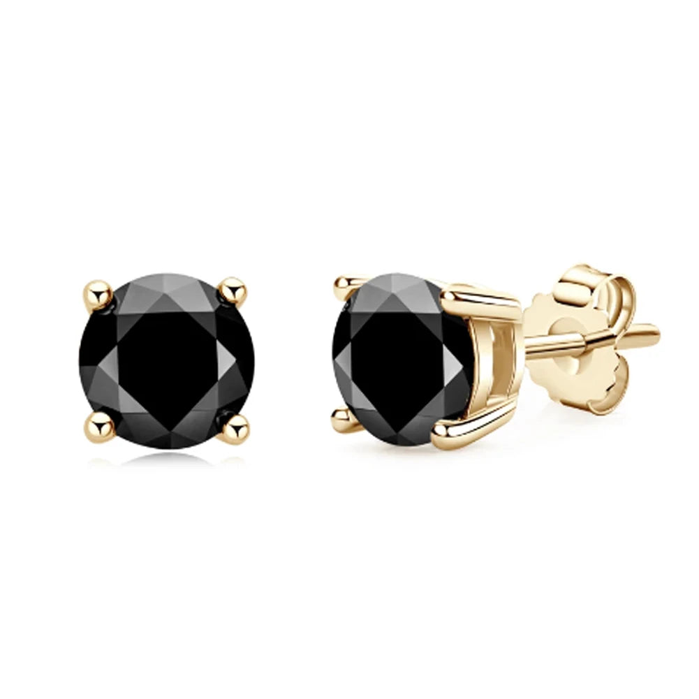 Real 0.5-2 Carat Black Moissanite Stud Earrings