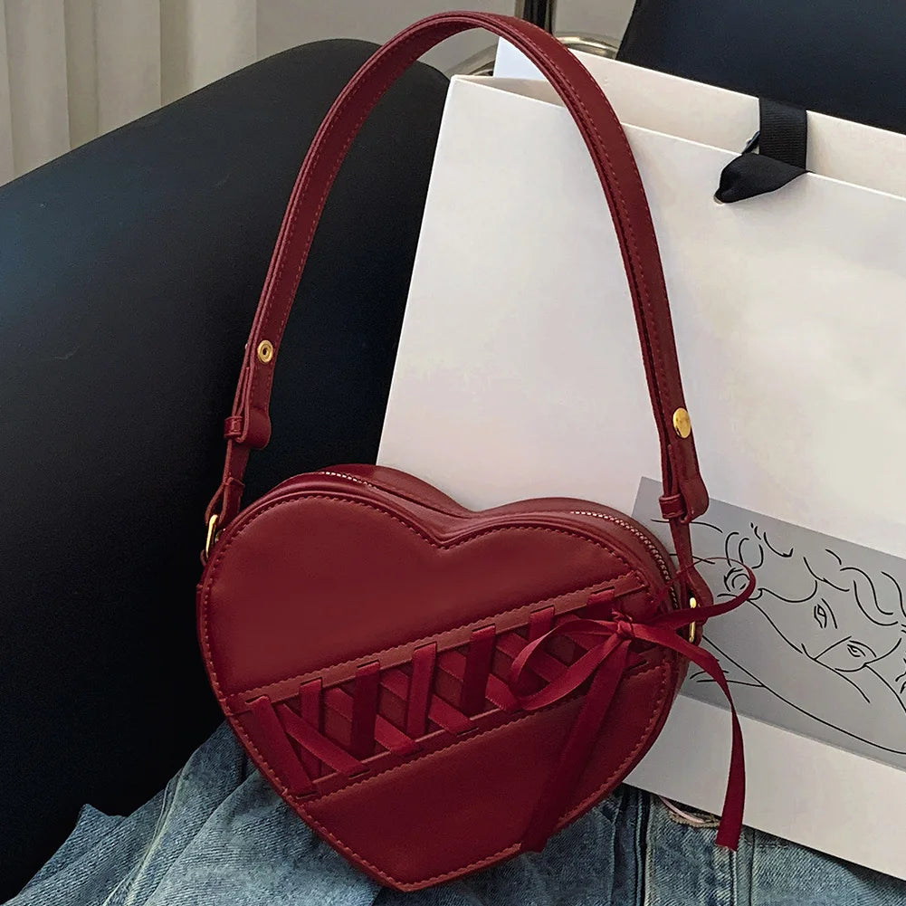 Ribbon Heart Shaped Tote Bag for Women Girls