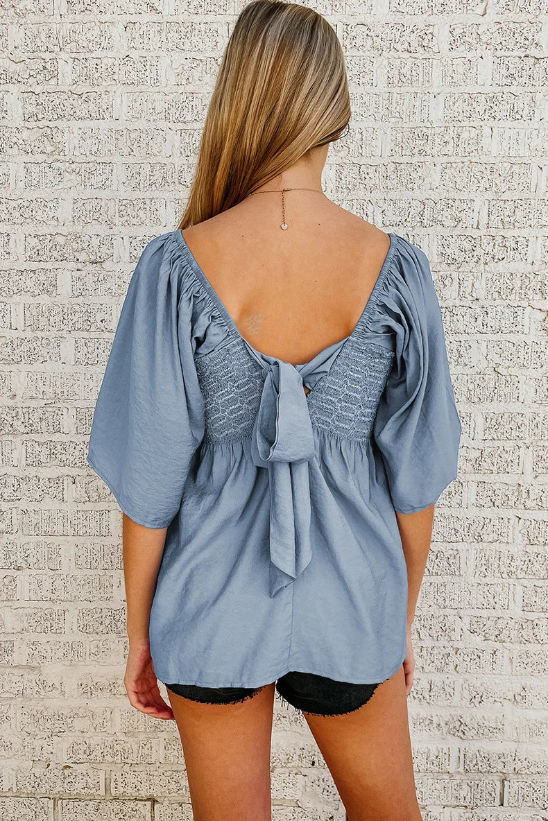 Summer Casual Square Neck Short Sleeve T-Shirt Women