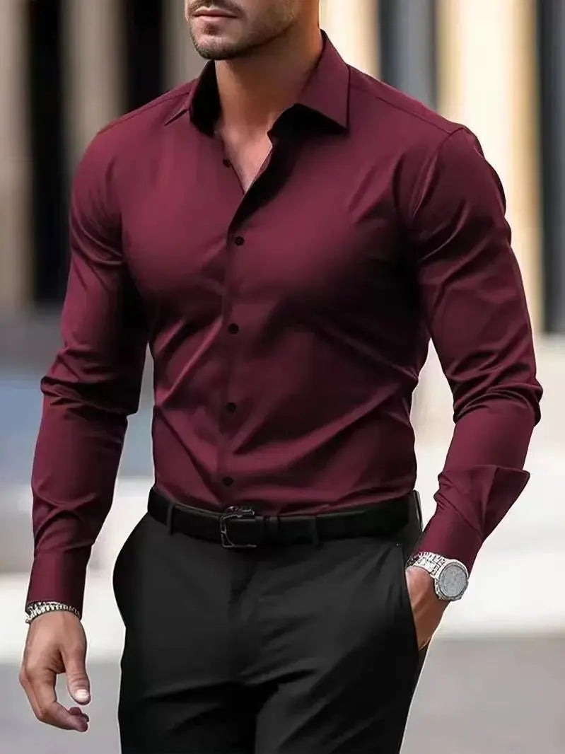 Men's Business Casual Iron Free Long Sleeve Shirt Spring