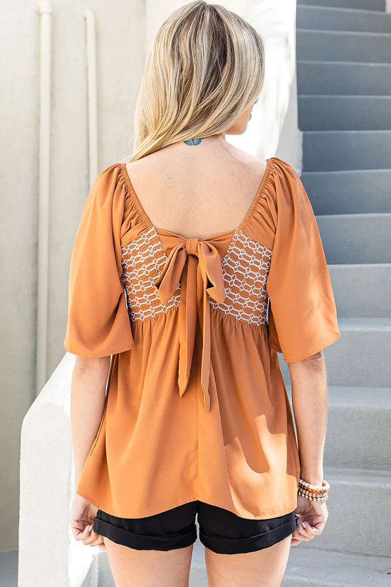 Summer Casual Square Neck Short Sleeve T-Shirt Women