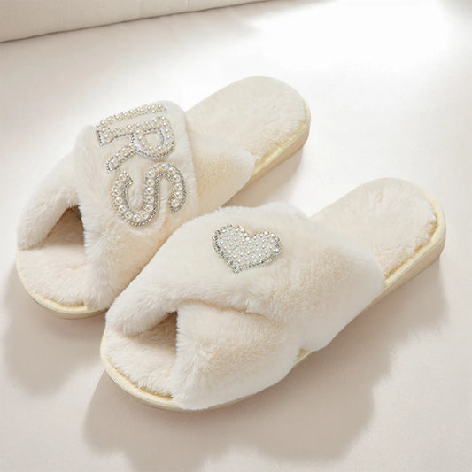 Plush Cross Band Slippers Warm Slippers