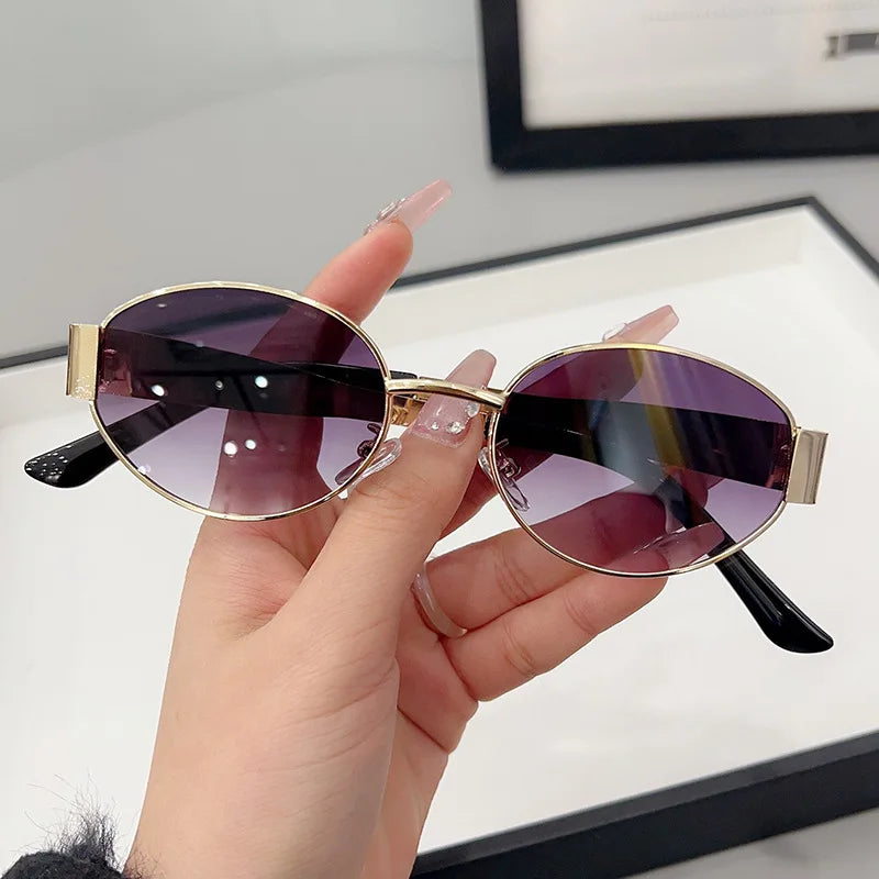 Retro Metal Frame Oval Sunglasses for Women Men