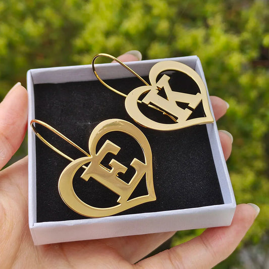 Customize A-Z Letter Heart Shape Earrings