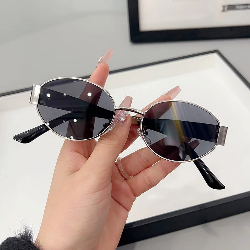 Retro Metal Frame Oval Sunglasses for Women Men