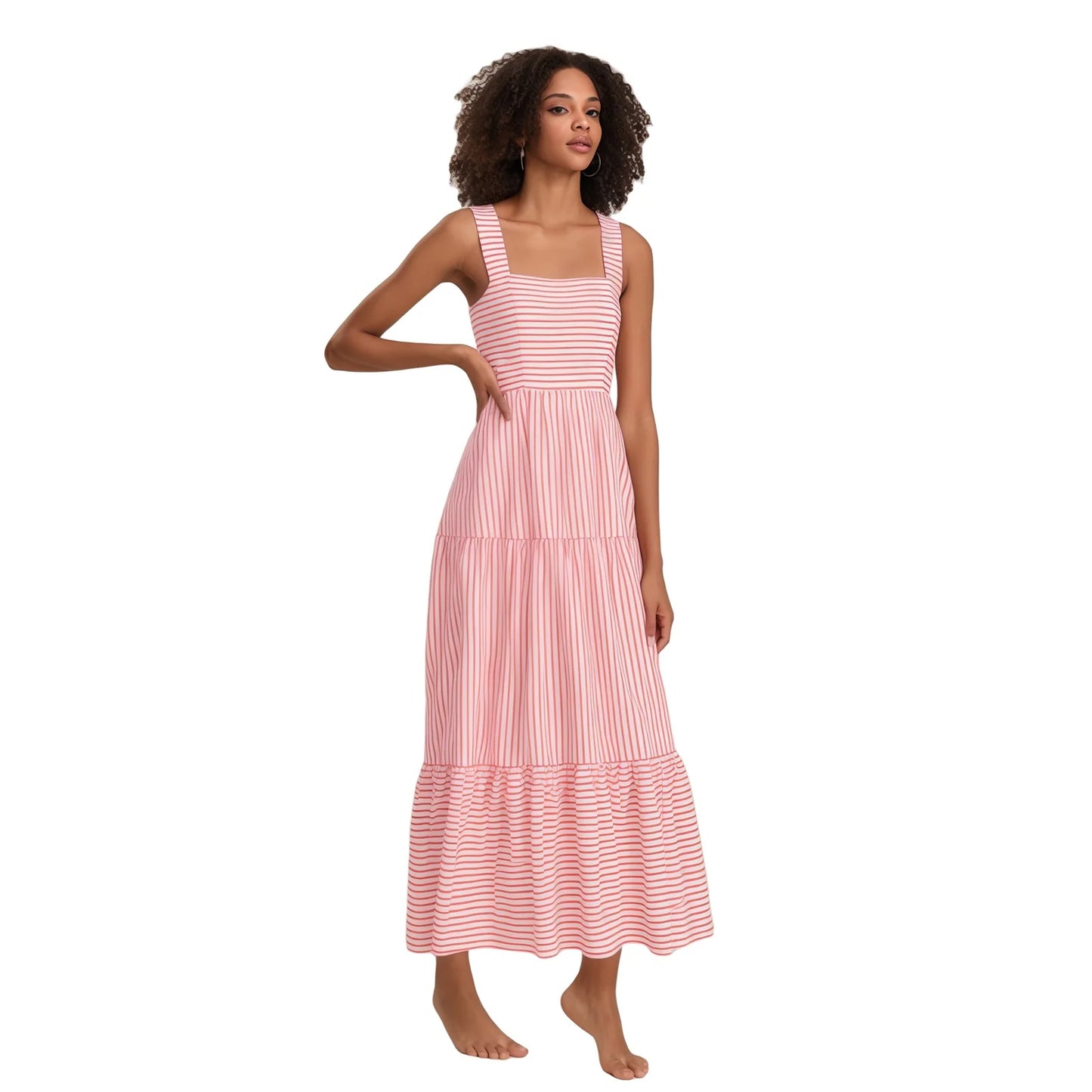 Elegant Floral Print Sleeveless Maxi Dress with Ruffled Hemline for Women
