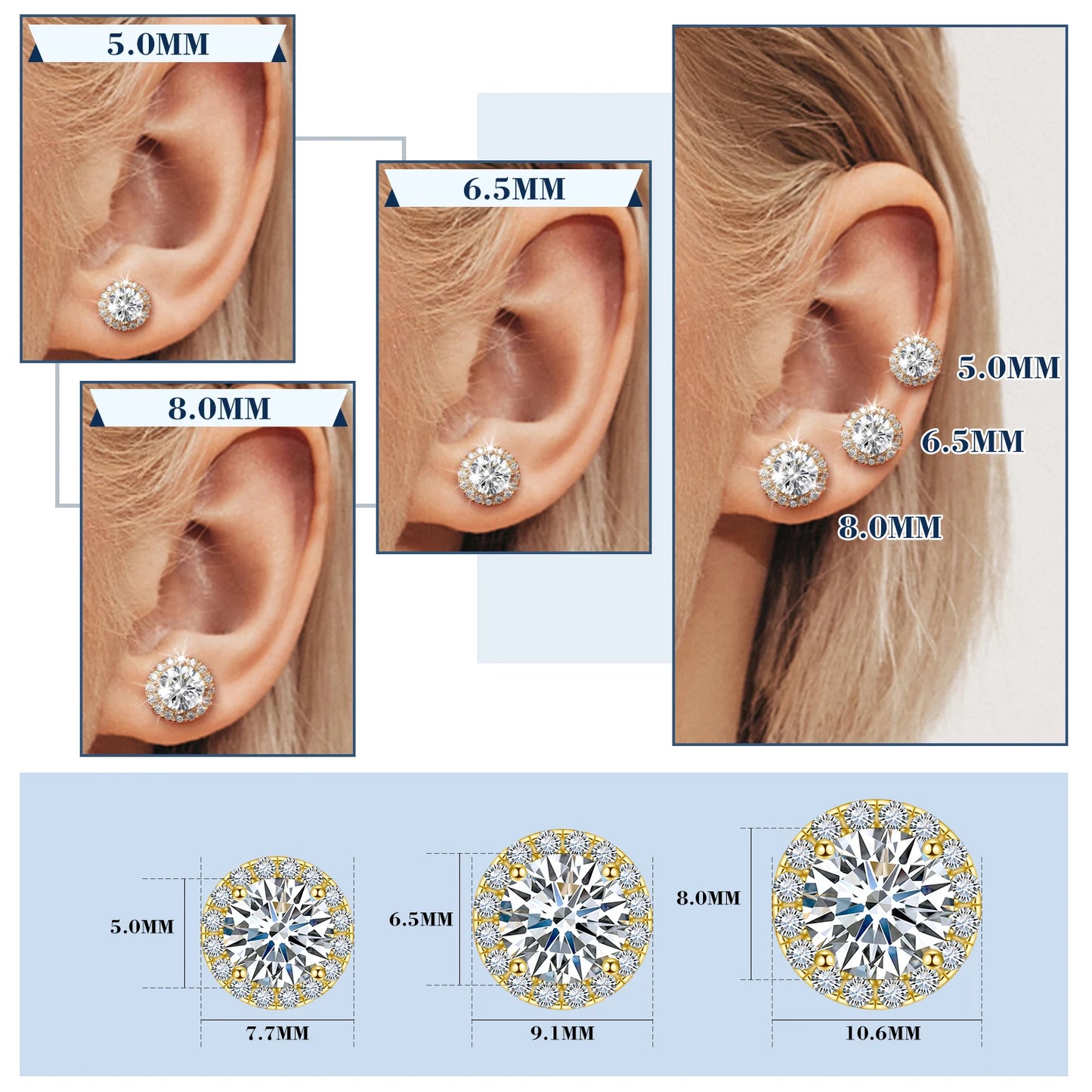 925 Sterling Silver 0.1-4 Carat Moissanite Round Earrings