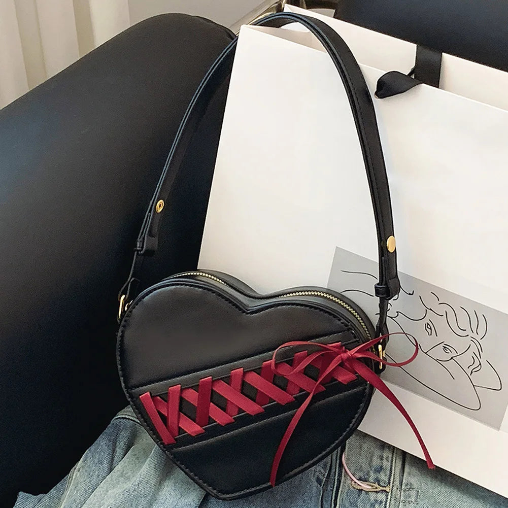 Ribbon Heart Shaped Tote Bag for Women Girls