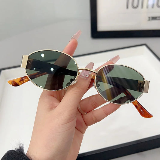 Retro Metal Frame Oval Sunglasses for Women Men
