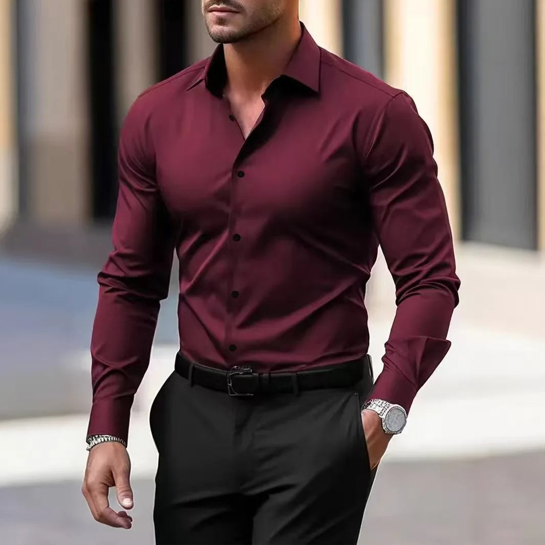 Men's Business Casual Iron Free Long Sleeve Shirt Spring