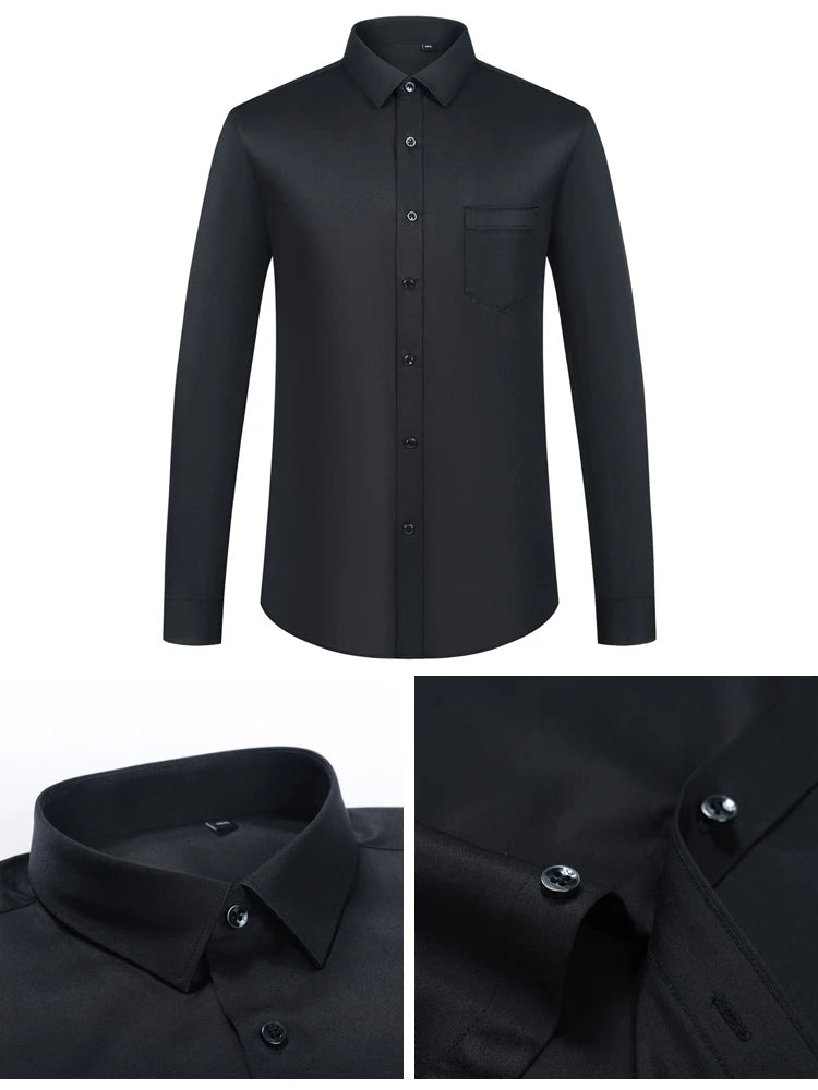 Mens Sleek Stretch Long Sleeve Button Up Shirt Chest Pocket