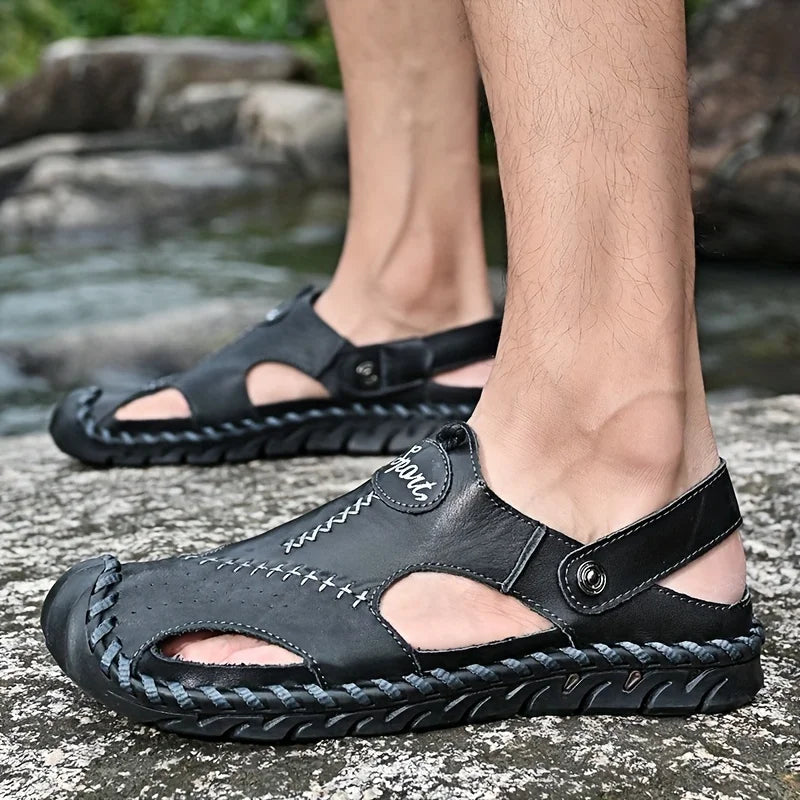 Men's First-layer Cowhide Upper Near-toe Breathable Sandals,