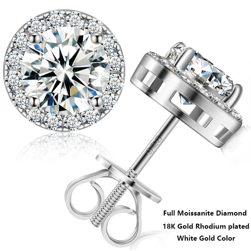 925 Sterling Silver 0.1-4 Carat Moissanite Round Earrings