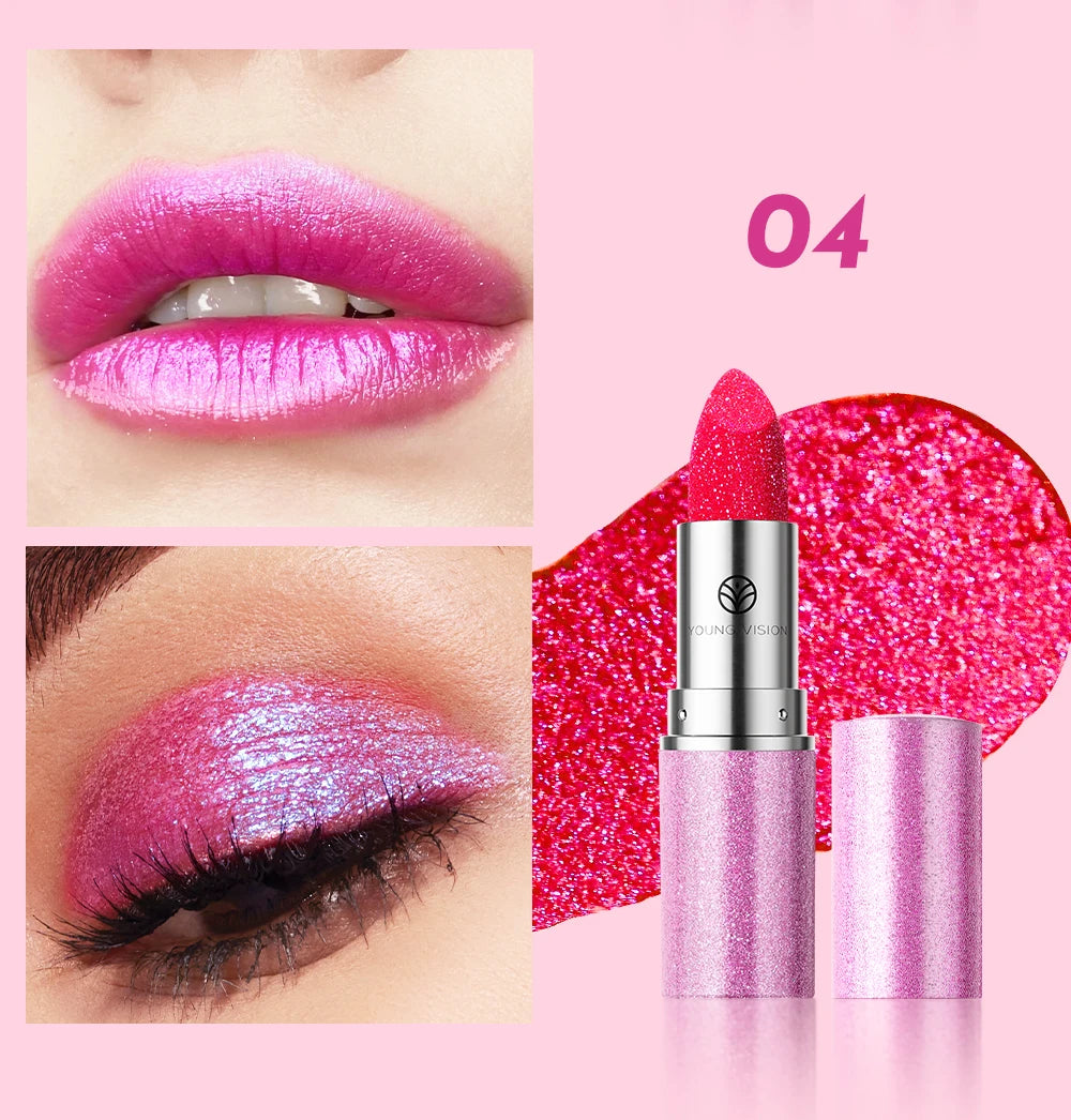 YOUNG VISION 6 pearlized shimmer lipsticks and eyeshadows