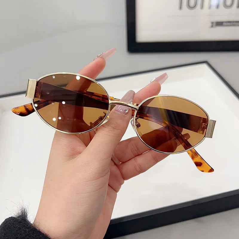 Retro Metal Frame Oval Sunglasses for Women Men