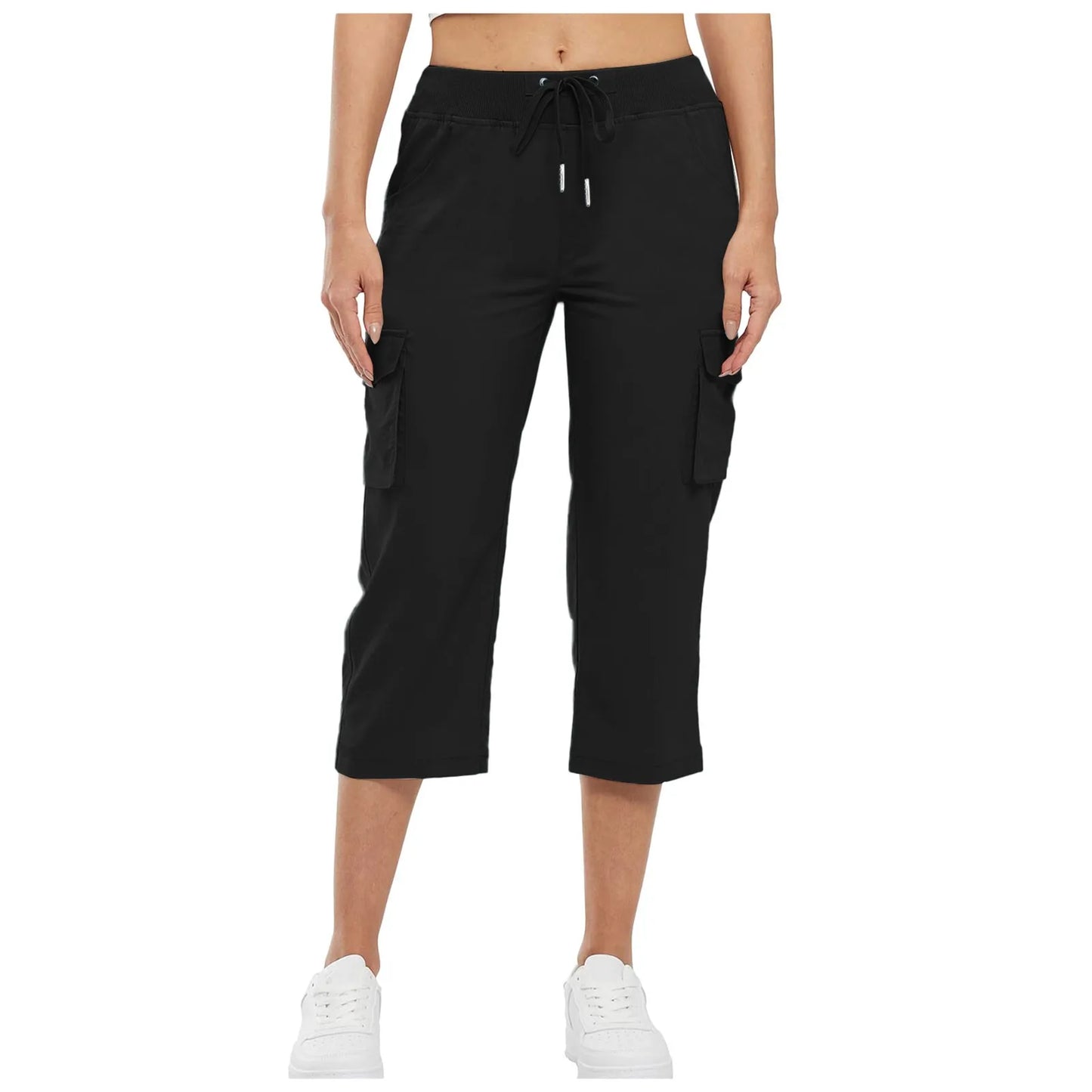 Women Cargo Capris Hiking Pants High Waisted Drawstring