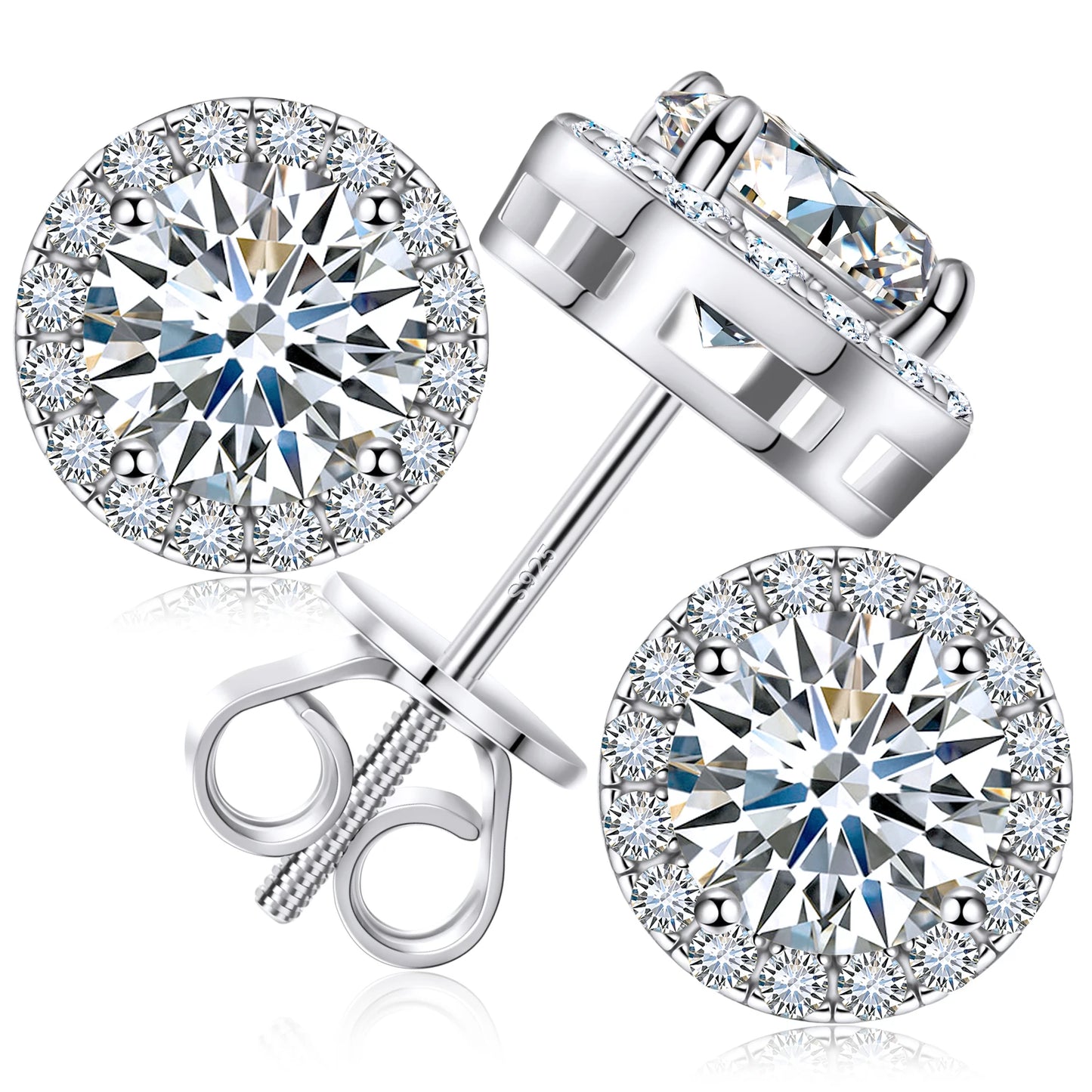 925 Sterling Silver 0.1-4 Carat Moissanite Round Earrings