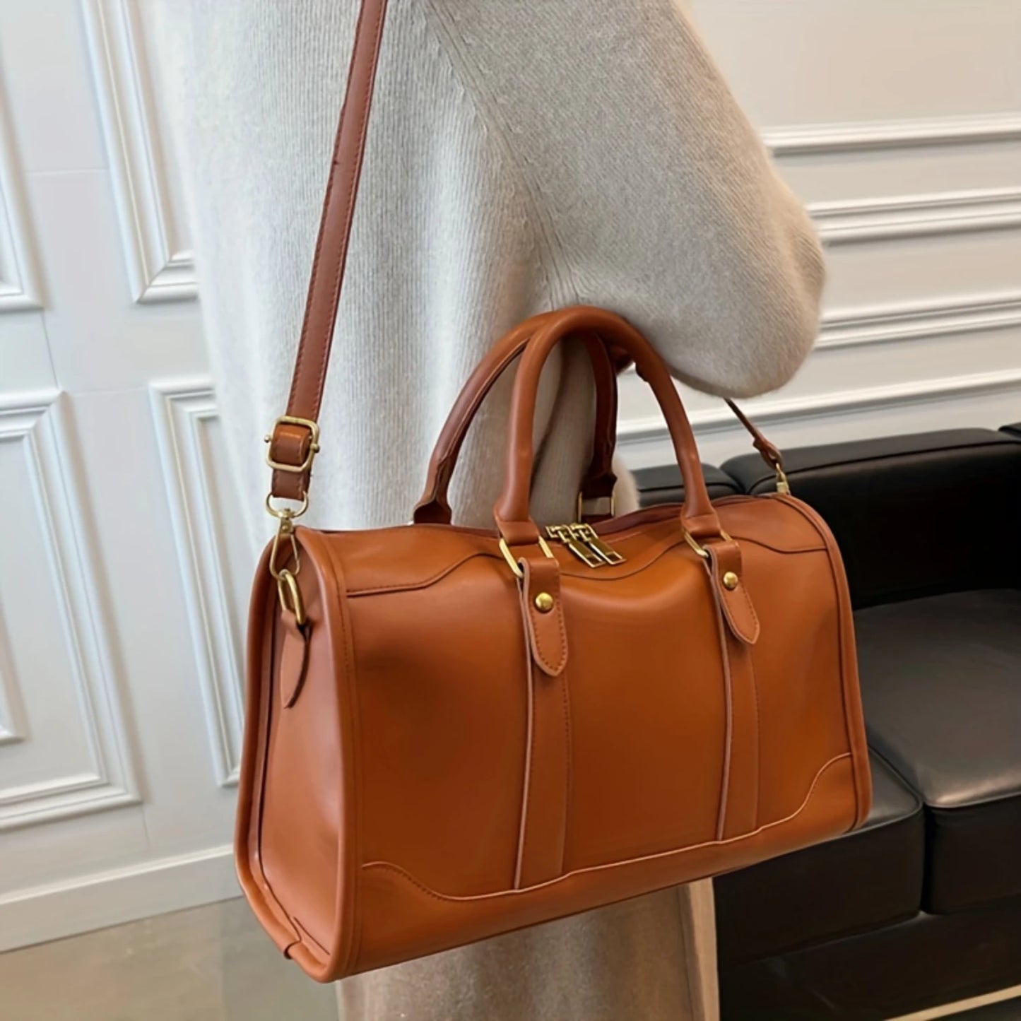 Elegant Vintage Boston Bag  Chic PU Leather