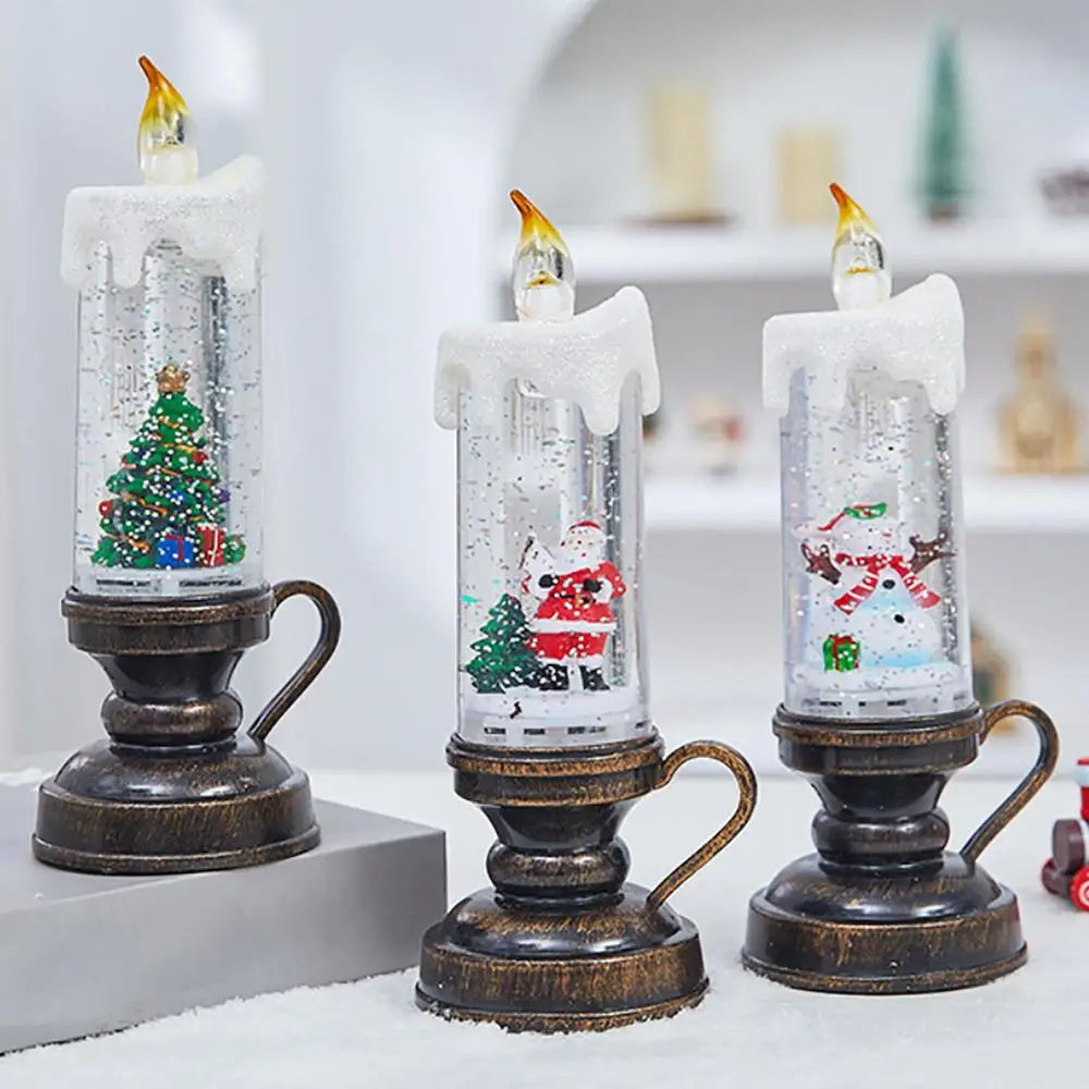 Feature Glittering Snow Globe Candle Battery Operated LED