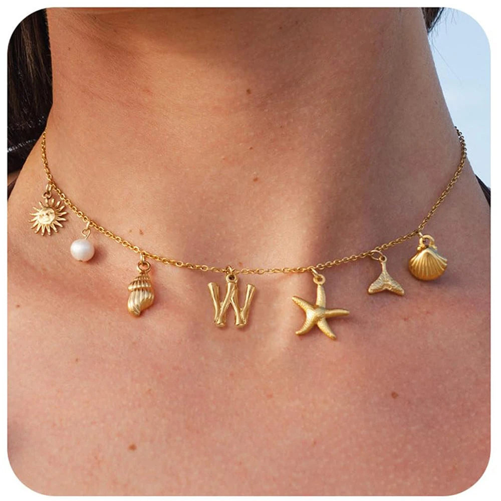 Surfer Girl Necklace Beach Jewelry Initial Necklace