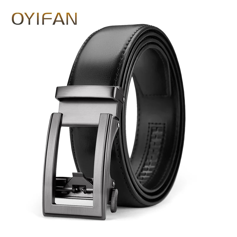 Mens Genuine Leather Belt Automatic Buckle Ratchet Style