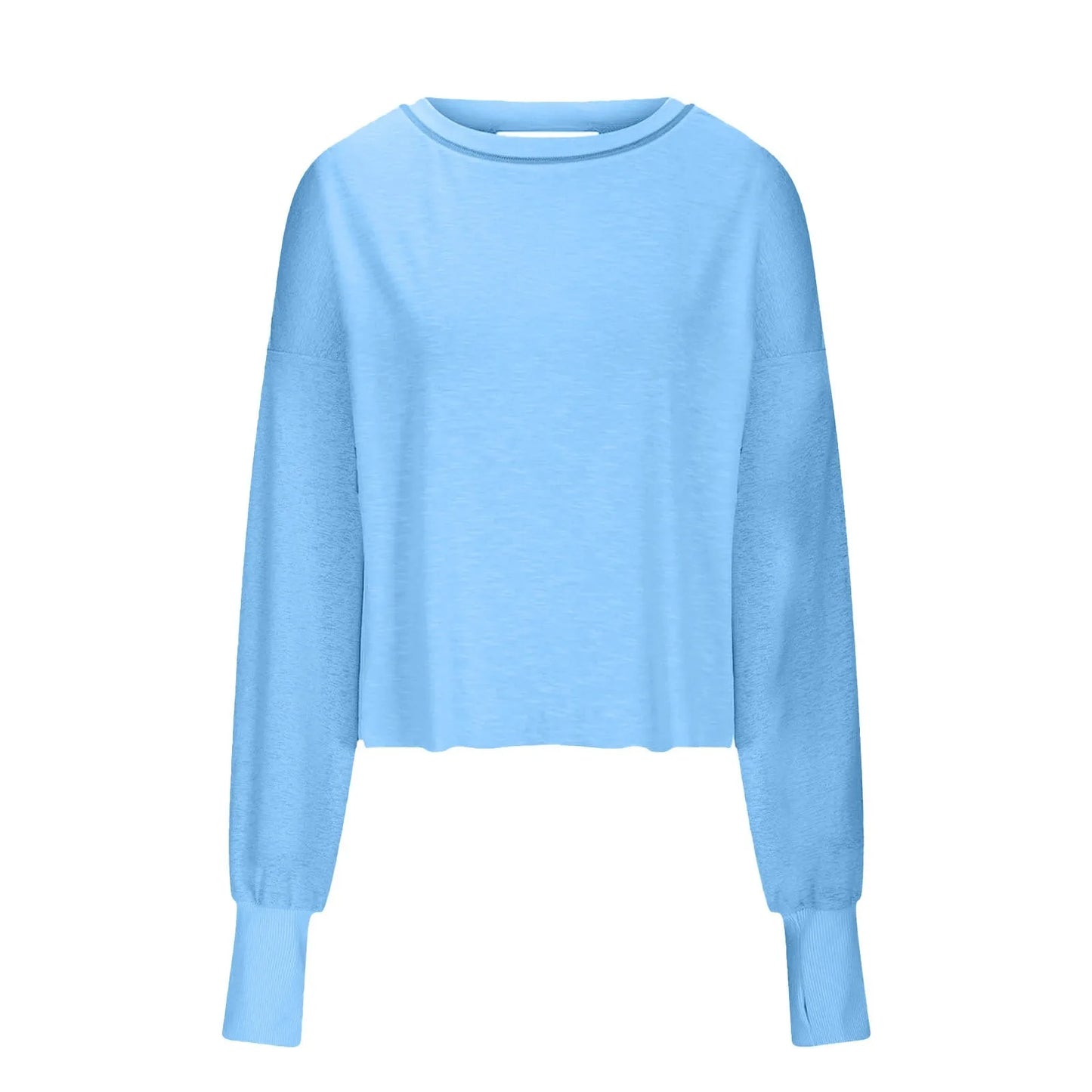 Spring New Solid Color Loose Sweatshirts Fit V Neck Open Back