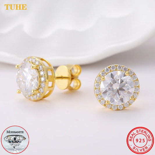 925 Sterling Silver 0.1-4 Carat Moissanite Round Earrings