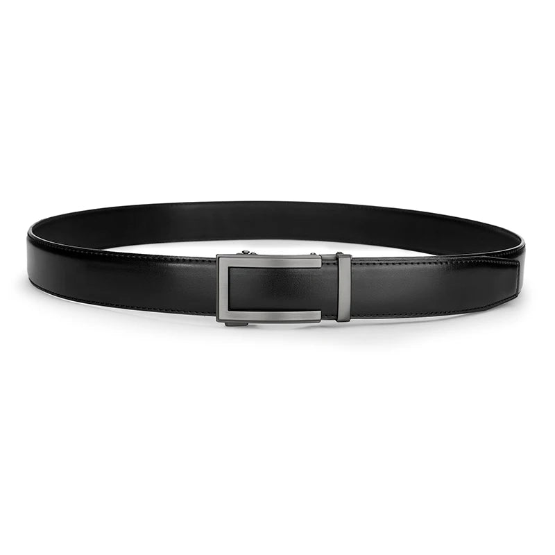 Mens Genuine Leather Belt Automatic Buckle Ratchet Style