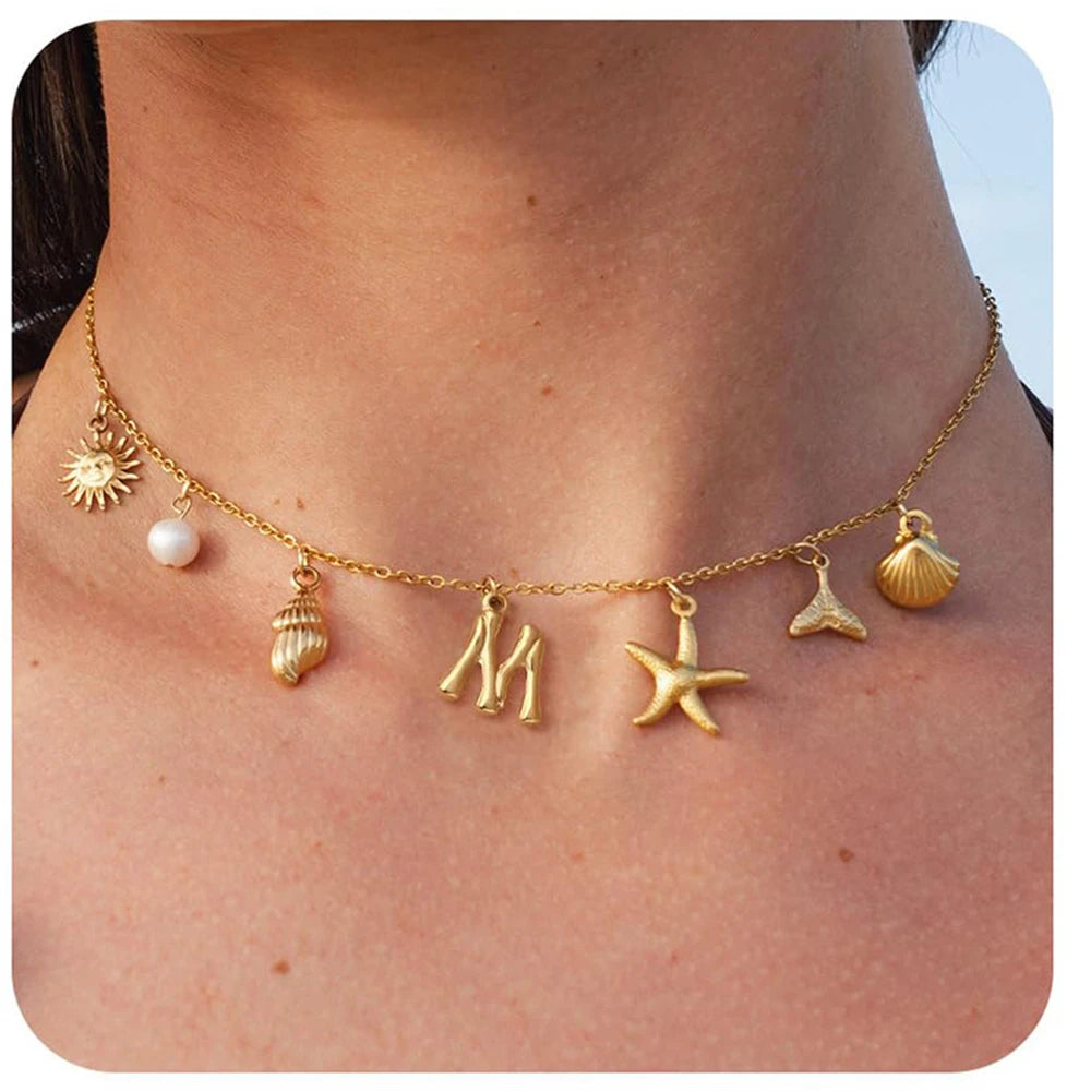 Surfer Girl Necklace Beach Jewelry Initial Necklace