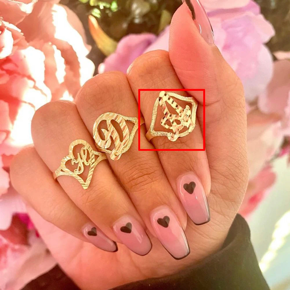 Mother's Day Custom Name Ring Personlized A-Z Heart