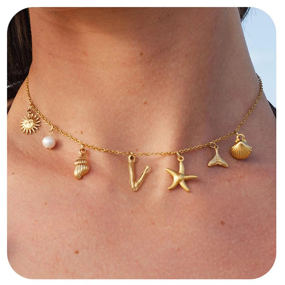 Surfer Girl Necklace Beach Jewelry Initial Necklace