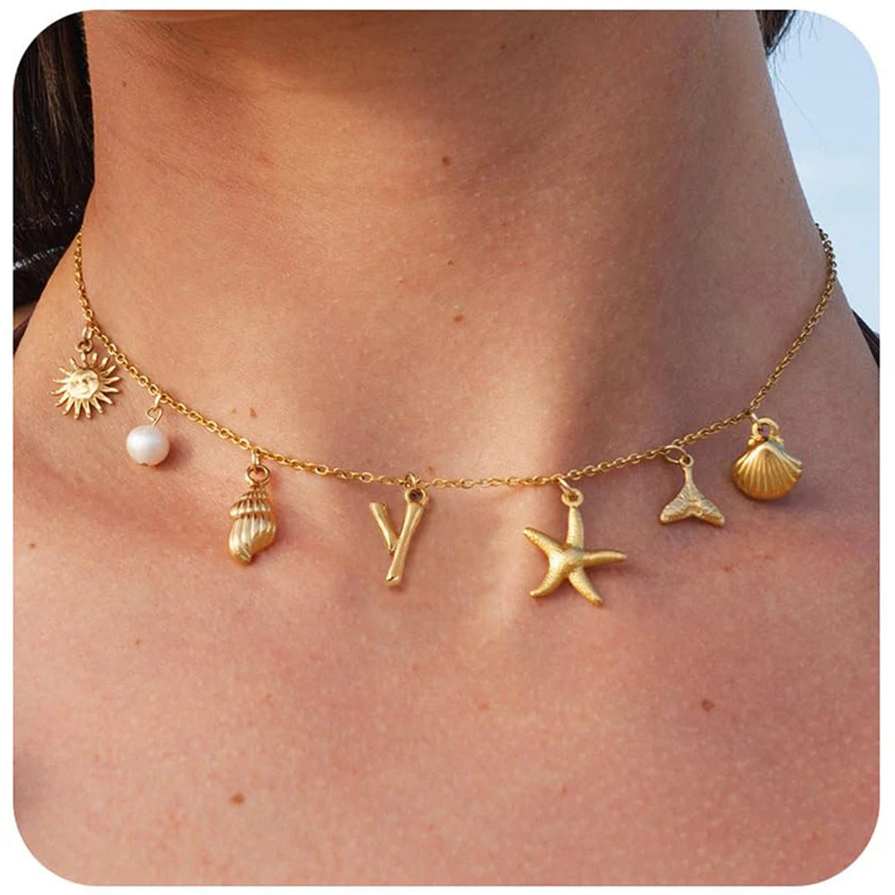 Surfer Girl Necklace Beach Jewelry Initial Necklace